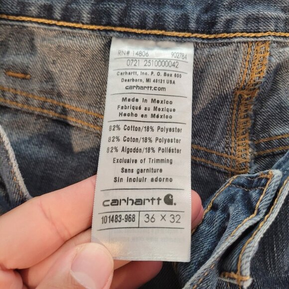 READ Carhartt Jeans Mens 36x32 Blue Relaxed Fit Mid Rise Denim Workwear - Picture 5 of 11